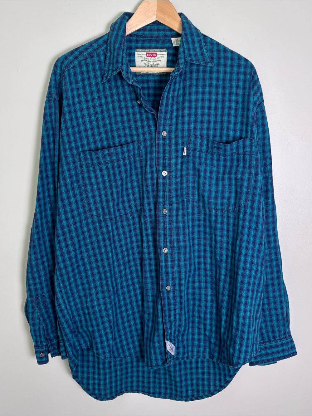 VTG 90s Levi’s White Tab Plaid Button Down LS Shirt-Green/Blue-Men's M-Grunge